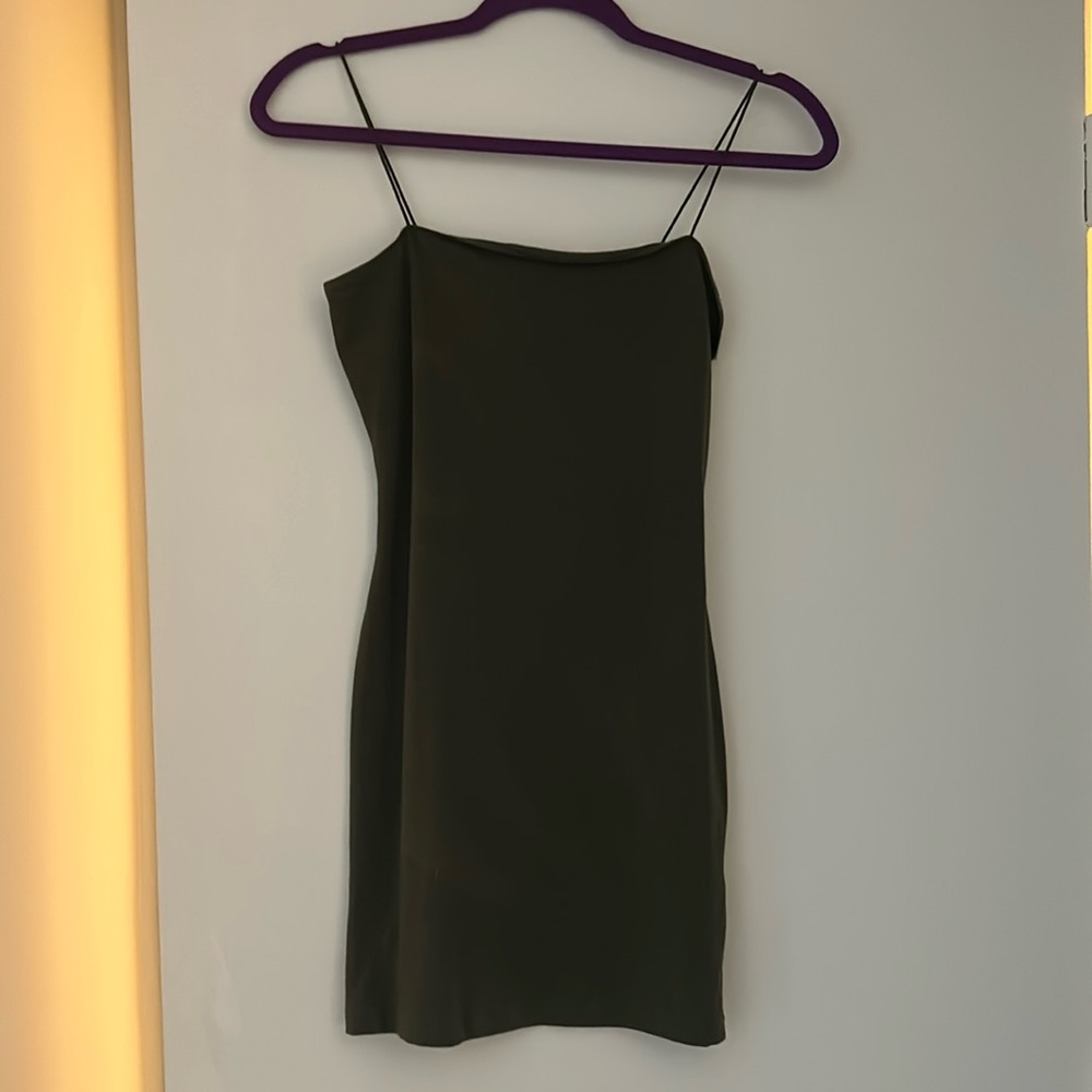 olive green mini dress, size S, Garage